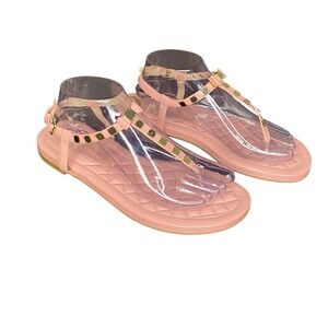 Cole Haan Grand.OS Tali Pink Patent Studded Bow T-Strap Thong Sandals Womens 9.5